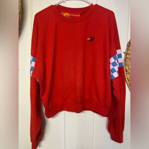 AVIATOR NATION CHECK 2 SLEEVE RELAXED CREW SWEATSHIRT - RED/blue  S